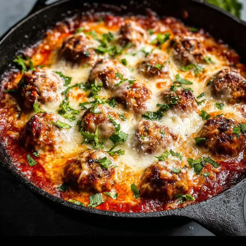 Cheesy One Skillet Italian Baked Meatballs Recipe