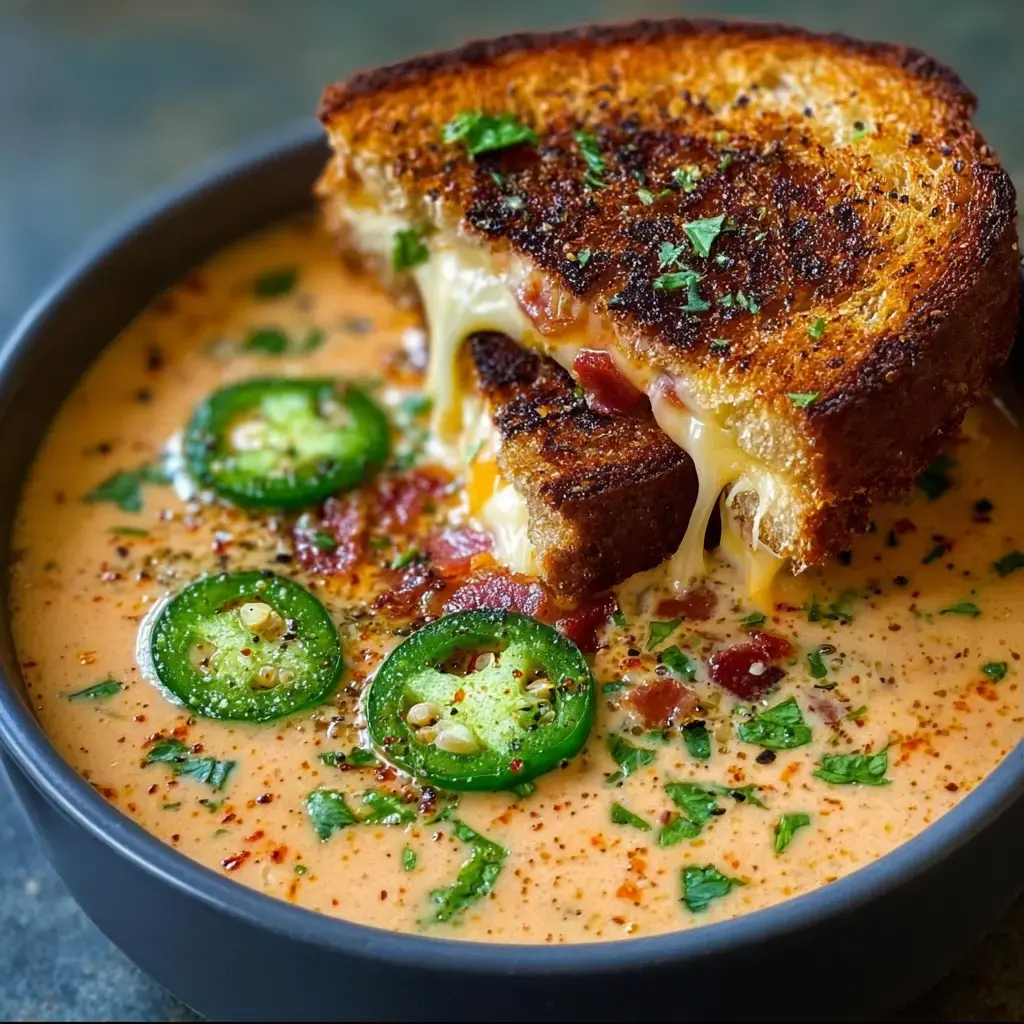Spicy Jalapeño Popper Soup with Grilled Cheese Dippers Recipe