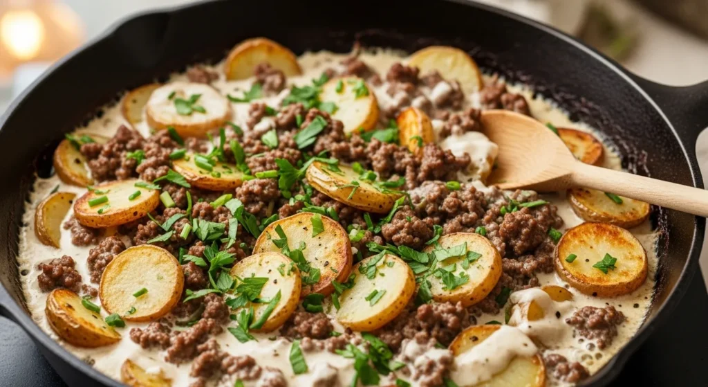 One-Pan Creamy Meat and Potato Skillet Recipe