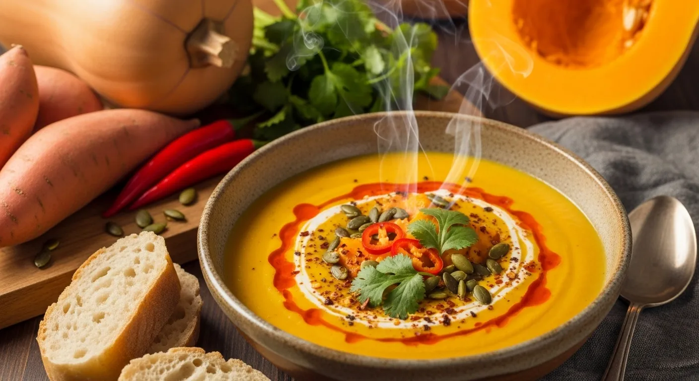 Spicy Butternut Squash Sweet Potato Soup Recipe
