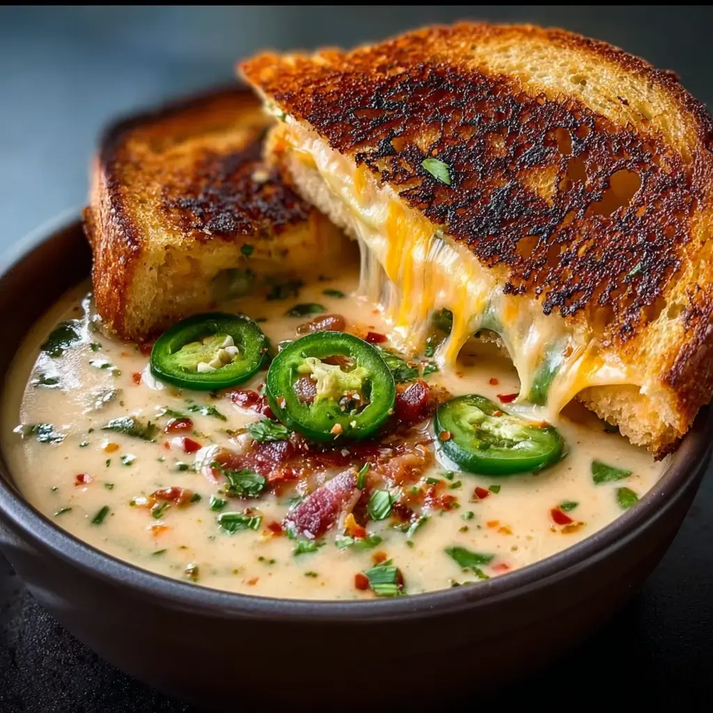 Spicy Jalapeño Popper Soup with Grilled Cheese Dippers Recipe