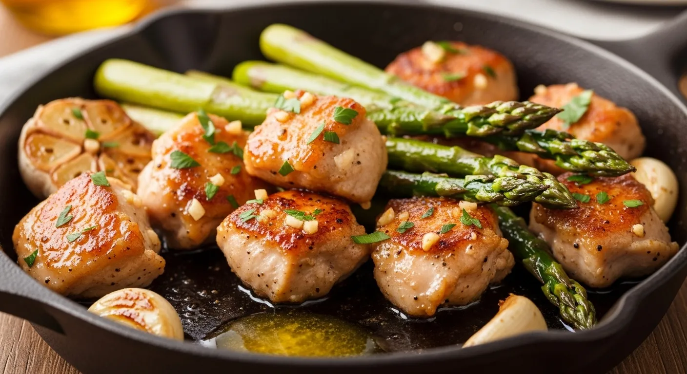 Garlic Butter Chicken Bites with Asparagus Recipe