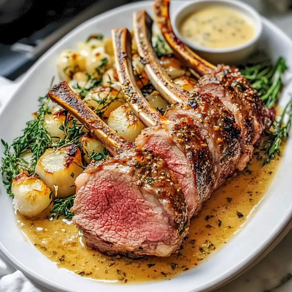 Garlic Roasted Rack of Lamb with Butter Sauce Recipe