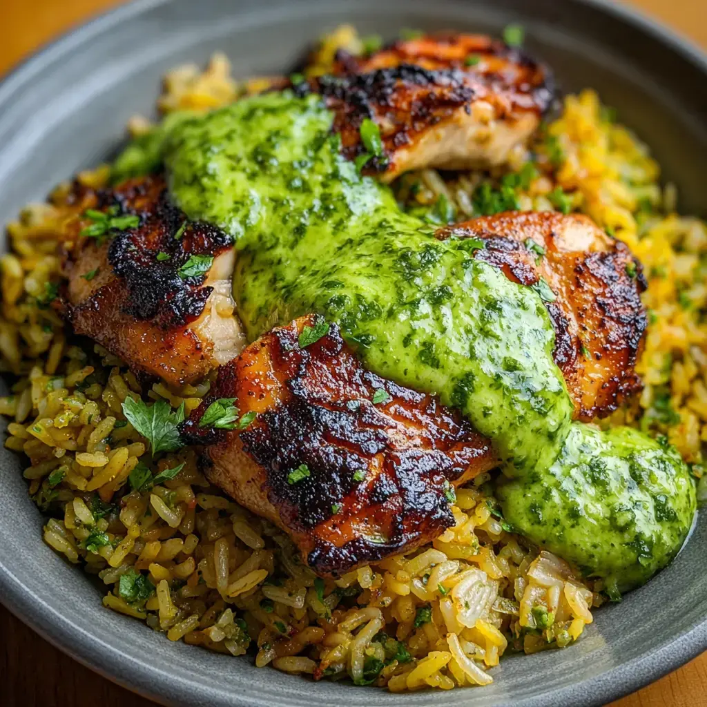 Peruvian Chicken And Rice with Green Sauce Recipe