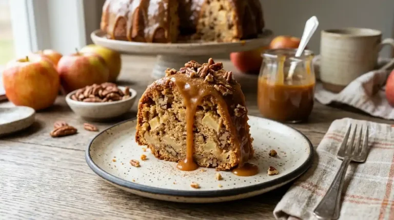 Apple Pecan Cake With Caramel Glaze