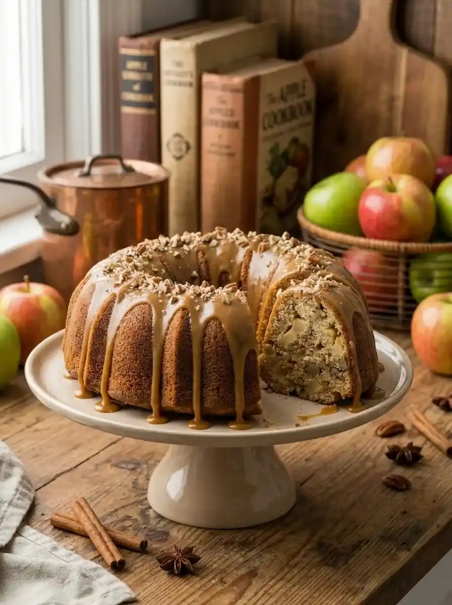 Apple Pecan Cake With Caramel Glaze