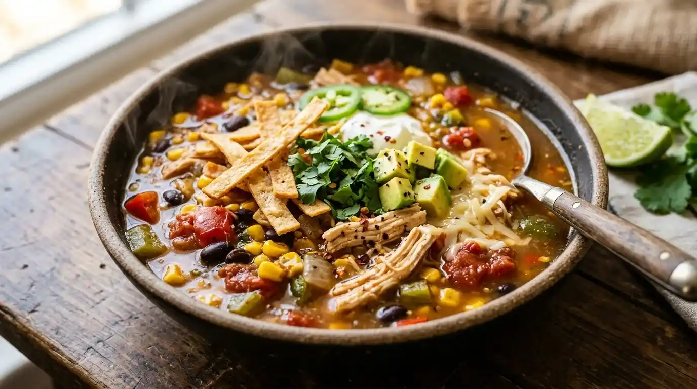 Chicken Tortilla Soup Recipe with Hearty Veggies and Spices