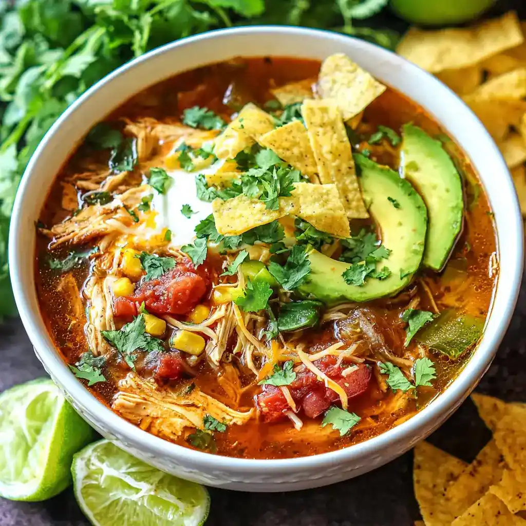 Chicken Tortilla Soup Recipe with Hearty Veggies and Spices